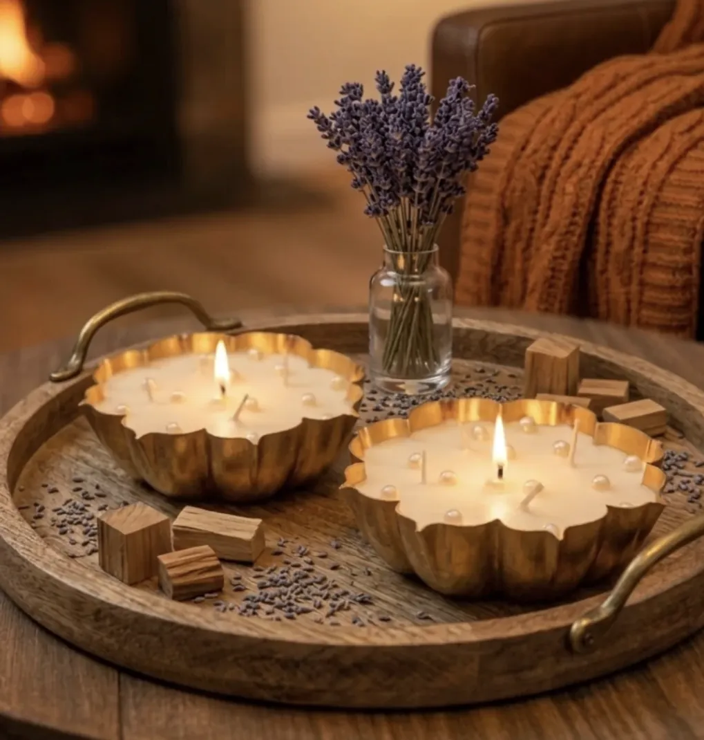 AyurLight Candles — Medium Lotus Urli (Calm + Grounding)